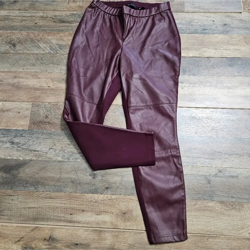 H by Halston‎ Plum Faux Leather Nylon Blend Pull On Legging Pants Size 4 Petite